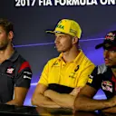 Grosjean (FRA) Haas F1, Hulkenberg (GER) Renault Sport F1 Team and  Sainz jr (ESP) Scuderia Toro Rosso in the Press Conference at Formula One World Championship, Rd13, Italian Grand Prix, Preparations, Monza, Italy, Thursday 31 August 2017. © Sutton Images
