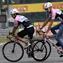 Sergio Perez (MEX) Force India and Esteban Ocon (FRA) Force India F1 cycle the track at Formula One World Championship, Rd13, Italian Grand Prix, Preparations, Monza, Italy, Thursday 31 August 2017. © Sutton Images