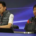 Yusuke Hasegawa (JPN) Head of Honda Motorsport and Ayao Komatsu (JPN) Haas F1 Engineer in the Press Conference at Formula One World Championship, Rd16, Japanese Grand Prix, Practice, Suzuka, Japan, Friday 6 October 2017. © Kym Illman/Sutton Images