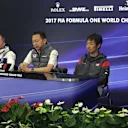 Paddy Lowe (GBR) Williams Shareholder and Technical Director, Yusuke Hasegawa (JPN) Head of Honda Motorsport and Ayao Komatsu (JPN) Haas F1 Engineer in the Press Conference at Formula One World Championship, Rd16, Japanese Grand Prix, Practice, Suzuka, Japan, Friday 6 October 2017. © Kym Illman/Sutton Images