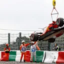 The crashed car of Kimi Raikkonen (FIN) Ferrari SF70-H is recovered in FP3 at Formula One World Championship, Rd16, Japanese Grand Prix, Qualifying, Suzuka, Japan, Saturday 7 October 2017. © Steven Tee/LAT/Sutton Images