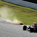 Fernando Alonso (ESP) McLaren MCL32 and Stoffel Vandoorne (BEL) McLaren MCL32 runs wide onto the grass at Formula One World Championship, Rd16, Japanese Grand Prix, Race, Suzuka, Japan, Sunday 8 October 2017. © Kym Illman/Sutton Images