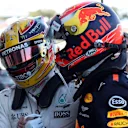 Race winner Lewis Hamilton (GBR) Mercedes AMG F1 celebrates with Max Verstappen (NED) Red Bull Racing in parc ferme at Formula One World Championship, Rd16, Japanese Grand Prix, Race, Suzuka, Japan, Sunday 8 October 2017. © Kym Illman/Sutton Images