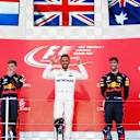 (L to R): James Vowles (GBR) Mercedes AMG F1 Chief Strategist, Max Verstappen (NED) Red Bull Racing, Lewis Hamilton (GBR) Mercedes AMG F1 and Daniel Ricciardo (AUS) Red Bull Racing celebrate on the podium at Formula One World Championship, Rd16, Japanese Grand Prix, Race, Suzuka, Japan, Sunday 8 October 2017. © Andy Hone/LAT/Sutton Images