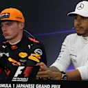 Max Verstappen (NED) Red Bull Racing and Lewis Hamilton (GBR) Mercedes AMG F1 in the Press Conference at Formula One World Championship, Rd16, Japanese Grand Prix, Race, Suzuka, Japan, Sunday 8 October 2017. © Kym Illman/Sutton Images