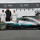 Lewis Hamilton (GBR) Mercedes AMG F1 with Toto Wolff (AUT) Mercedes AMG F1 Director of Motorsport and Valtteri Bottas (FIN) Mercedes AMG F1 and the new Mercedes-Benz F1 W08 Hybrid launch, Silverstone, England, 23 February 2017. © Sutton Images