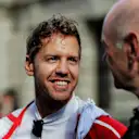 Sebastian Vettel (GER) Ferrari and Adrian Newey (GBR) Red Bull Racing at F1 London Live, Trafalgar