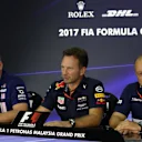 (L to R): Otmar Szafnauer (USA) Force India Formula One Team Chief Operating Officer, Christian Horner (GBR) Red Bull Racing Team Principal and Frederic Vasseur (FRA) Sauber Team Principal in the Press Conference at Formula One World Championship, Rd15, Malaysian Grand Prix, Practice, Sepang, Malaysia, Friday 29 September 2017. © Kym Illman/Sutton Images
