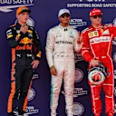 Pole sitter Lewis Hamilton (GBR) Mercedes AMG F1 celebrates in parc ferme with Max Verstappen (NED) Red Bull Racing and Kimi Raikkonen (FIN) Ferrari at Formula One World Championship, Rd15, Malaysian Grand Prix, Qualifying, Sepang, Malaysia, Saturday 30 September 2017. © Manuel Goria/Sutton Images