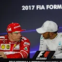 Kimi Raikkonen (FIN) Ferrari and Lewis Hamilton (GBR) Mercedes AMG F1 in the Press Conference at Formula One World Championship, Rd15, Malaysian Grand Prix, Qualifying, Sepang, Malaysia, Saturday 30 September 2017. © Kym Illman/Sutton Images