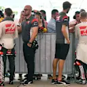 Romain Grosjean (FRA) Haas F1 and Kevin Magnussen (DEN) Haas F1 talk with the media at Formula One World Championship, Rd15, Malaysian Grand Prix, Qualifying, Sepang, Malaysia, Saturday 30 September 2017. © Manuel Goria/Sutton Images
