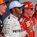 (L to R): Max Verstappen (NED) Red Bull Racing, pole sitter Lewis Hamilton (GBR) Mercedes AMG F1 and Kimi Raikkonen (FIN) Ferrari in parc ferme at Formula One World Championship, Rd15, Malaysian Grand Prix, Qualifying, Sepang, Malaysia, Saturday 30 September 2017. © Mark Sutton/Sutton Images