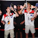 F1 in Schools winners celebrate with a Shoey and Daniel Ricciardo (AUS) Red Bull Racing at Formula One World Championship, Rd15, Malaysian Grand Prix, Qualifying, Sepang, Malaysia, Saturday 30 September 2017. © Mark Sutton/Sutton Images