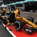 The car of Jolyon Palmer (GBR) Renault Sport F1 Team RS17 is pushed by mechanics in pitlane at Formula One World Championship, Rd15, Malaysian Grand Prix, Race, Sepang, Malaysia, Sunday 1 Octoberr 2017. © Mark Sutton/Sutton Images