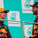 Race winner Max Verstappen (NED) Red Bull Racing and Daniel Ricciardo (AUS) Red Bull Racing celebrate on the podium at Formula One World Championship, Rd15, Malaysian Grand Prix, Race, Sepang, Malaysia, Sunday 1 October 2017. © Kym Illman/Sutton Images