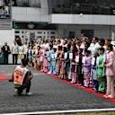 National Anthem is observed on the grid at Formula One World Championship, Rd15, Malaysian Grand Prix, Race, Sepang, Malaysia, Sunday 1 Octoberr 2017. © Mark Sutton/Sutton Images