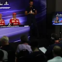 (L to R): Max Verstappen (NED) Red Bull Racing, Sebastian Vettel (GER) Ferrari and Kimi Raikkonen (FIN) Ferrari in the Press Conference at Formula One World Championship, Rd15, Malaysian Grand Prix, Preparations, Sepang, Malaysia, Thursday 28 September 2017. © Kym Illman/Sutton Images
