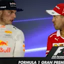 Max Verstappen (NED) Red Bull Racing and Sebastian Vettel (GER) Ferrari in the Press Conference at Formula One World Championship, Rd18, Mexican Grand Prix, Qualifying, Circuit Hermanos Rodriguez, Mexico City, Mexico, Saturday 28 October 2017. © Mirko Sta