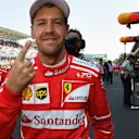 Pole sitter Sebastian Vettel (GER) Ferrari celebrates in parc ferme at Formula One World Championship, Rd18, Mexican Grand Prix, Qualifying, Circuit Hermanos Rodriguez, Mexico City, Mexico, Saturday 28 October 2017. © Mark Sutton/Sutton Images