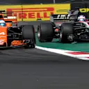 Fernando Alonso (ESP) McLaren MCL32 and Romain Grosjean (FRA) Haas VF-17 battle at Formula One World Championship, Rd18, Mexican Grand Prix, Race, Circuit Hermanos Rodriguez, Mexico City, Mexico, Sunday 29 October 2017. © Kym Illman/Sutton Images