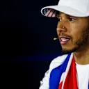 World Champion Lewis Hamilton (GBR) Mercedes AMG F1 in the Press Conference with the Union Jack Flag at Formula One World Championship, Rd18, Mexican Grand Prix, Race, Circuit Hermanos Rodriguez, Mexico City, Mexico, Sunday 29 October 2017. © Mirko Stange