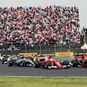Max Verstappen (NED) Red Bull Racing RB13 leads Sebastian Vettel (GER) Ferrari SF70-H and Lewis Hamilton (GBR) Mercedes-Benz F1 W08 Hybrid at the start of the race at Formula One World Championship, Rd18, Mexican Grand Prix, Race, Circuit Hermanos Rodriguez, Mexico City, Mexico, Sunday 29 October 2017. © Kym Illman/Sutton Images