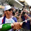 World Champion Hamilton (GBR) Mercedes AMG F1 celebrates with the team and the champagne at Formula One World Championship, Rd18, Mexican Grand Prix, Race, Circuit Hermanos Rodriguez, Mexico City, Mexico, Sunday 29 October 2017. © Mark Sutton/Sutton Images