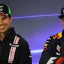Sergio Perez (MEX) Force India and Max Verstappen (NED) Red Bull Racing in the Press Conference at Formula One World Championship, Rd18, Mexican Grand Prix, Preparations, Circuit Hermanos Rodriguez, Mexico City, Mexico, Thursday 26 October 2017. © Kym Ill