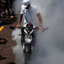 Lewis Hamilton (GBR) Mercedes AMG F1 does a burn out on his MV Agusta Custom Dragster RR LH44 Superbikeat Formula One World Championship, Rd6, Monaco Grand Prix, Monte-Carlo, Monaco, Friday 26 May 2017. © Sutton Images