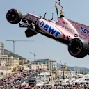 The crashed car of Esteban Ocon (FRA) Force India VJM10 is recovered at Formula One World Championship, Rd6, Monaco Grand Prix, Qualifying, Monte-Carlo, Monaco, Saturday 27 May 2017. © Sutton Images