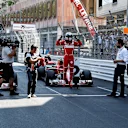 Race winner Sebastian Vettel (GER) Ferrari jumps and celebrates in parc ferme at Formula One World Championship, Rd6, Monaco Grand Prix, Race, Monte-Carlo, Monaco, Sunday 28 May 2017. © Sutton Images