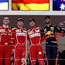 Riccardo Adami (ITA) Ferrari Race Engineer, Kimi Raikkonen (FIN) Ferrari, race winner Sebastian Vettel (GER) Ferrari and Daniel Ricciardo (AUS) Red Bull Racing celebrates on the podium with the trophies at Formula One World Championship, Rd6, Monaco Grand Prix, Race, Monte-Carlo, Monaco, Sunday 28 May 2017. © Sutton Images