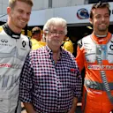 Nico Hulkenberg (GER) Renault Sport F1 Team with George Lucas (USA) and Jolyon Palmer (GBR) Renault Sport F1 Team at Formula One World Championship, Rd6, Monaco Grand Prix, Race, Monte-Carlo, Monaco, Sunday 28 May 2017. © Sutton Images