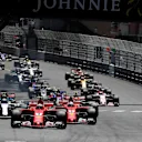 Kimi Raikkonen (FIN) Ferrari SF70-H leads Sebastian Vettel (GER) Ferrari SF70-H at the start of the race at Formula One World Championship, Rd6, Monaco Grand Prix, Race, Monte-Carlo, Monaco, Sunday 28 May 2017. © Sutton Images