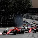 Kimi Raikkonen (FIN) Ferrari SF70-H leads Sebastian Vettel (GER) Ferrari SF70-H at the start of the race at Formula One World Championship, Rd6, Monaco Grand Prix, Race, Monte-Carlo, Monaco, Sunday 28 May 2017. © Sutton Images