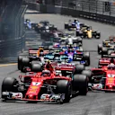 Kimi Raikkonen (FIN) Ferrari SF70-H leads Sebastian Vettel (GER) Ferrari SF70-H at the start of the race at Formula One World Championship, Rd6, Monaco Grand Prix, Race, Monte-Carlo, Monaco, Sunday 28 May 2017. © Sutton Images