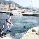 Lewis Hamilton (GBR) Mercedes AMG F1 arrives on a boat at Formula One World Championship, Rd6, Monaco Grand Prix, Race, Monte-Carlo, Monaco, Sunday 28 May 2017. © Sutton Images