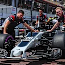 Hass F1 mechanics with the car of Kevin Magnussen (DEN) Haas VF-17 at Formula One World Championship, Rd6, Monaco Grand Prix, Preparations, Monte-Carlo, Monaco, Wednesday 24 May 2017. © Sutton Images
