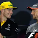 Nico Hulkenberg (GER) Renault Sport F1 Team and Jenson Button (GBR) McLaren in the Press Conference at Formula One World Championship, Rd6, Monaco Grand Prix, Preparations, Monte-Carlo, Monaco, Wednesday 24 May 2017. © Sutton Images