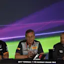 Szafnauer (USA) Force India F, Isola (ITA) Pirelli and Morris (GBR) in the Press Conference at F1 World Championship, Rd4, Russian Grand Prix, Practice, Sochi Autodrom, Sochi, Krasnodar Krai, Russia, Friday 28 April 2017. © Sutton Motorsport Images