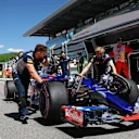 Scuderia Toro Rosso mechanics push the car of Kvyat (RUS) Scuderia Toro Rosso STR12 in pit lane at F1 World Championship, Rd4, Russian Grand Prix, Qualifying, Sochi Autodrom, Sochi, Krasnodar Krai, Russia, Saturday 29 April 2017. © Sutton Motorsport Images