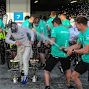Race winner Valtteri Bottas (FIN) Mercedes AMG F1 celebrates with the champagne and the team at Formula One World Championship, Rd4, Russian Grand Prix, Race, Sochi Autodrom, Sochi, Krasnodar Krai, Russia, Sunday 30 April 2017. © Sutton Motorsport Images