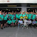 Race winner Bottas Mercedes AMG F1 celebrates with the trophy alongside Hamilton and the team at F1 World Championship, Rd4, Russian Grand Prix, Race, Sochi Autodrom, Sochi, Krasnodar Krai, Russia, Sunday 30 April 2017. © Sutton Motorsport Images