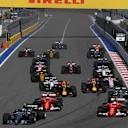 Bottas (FIN) Mercedes-Benz F1 W08 Hybrid and Vettel (GER) Ferrari SF70-H lead at the start of the race at F1 World Championship, Rd4, Russian Grand Prix, Race, Sochi Autodrom, Sochi, Krasnodar Krai, Russia, Sunday 30 April 2017. © Sutton Motorsport Images