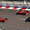 Valtteri Bottas (FIN) Mercedes-Benz F1 W08 Hybrid leads Sebastian Vettel (GER) Ferrari SF70-H and Kimi Raikkonen (FIN) Ferrari SF70-H at the start of the race at Formula One World Championship, Rd4, Russian Grand Prix, Race, Sochi Autodrom, Sochi, Krasnodar Krai, Russia, Sunday 30 April 2017. © Sutton Motorsport Images