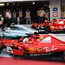 Vettel Ferrari SF70-H, Bottas Mercedes-Benz and Raikkonen Ferrari SF70-H in parc ferme at F1 World Championship, Rd4, Russian Grand Prix, Race, Sochi Autodrom, Sochi, Krasnodar Krai, Russia, Sunday 30 April 2017. © Sutton Motorsport Images