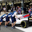 Karun Chandhok (IND) Williams FW40 and mechanics in the pitalne at Williams British Grand Prix Preview Day, Silverstone, England, 2 June 2017. © Sutton Images