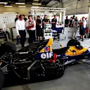 Dickie Stanford (GBR) and Nigel Mansell (GBR) observe the Williams-Renault FW14B chassis at Williams British Grand Prix Preview Day, Silverstone, England, 2 June 2017. © Sutton Images