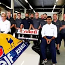 Karun Chandhok (IND) and Dickie Stanford (GBR) in the group photo with the Williams Renault FW14B at Williams British Grand Prix Preview Day, Silverstone, England, 2 June 2017. © Sutton Images