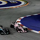 Lewis Hamilton (GBR) Mercedes-Benz F1 W08 Hybrid Sergio Perez (MEX) Force India VJM10 at Formula One World Championship, Rd14, Singapore Grand Prix, Practice, Marina Bay Street Circuit, Singapore, Friday 15 September 2017. © Manuel Goria/Sutton Images